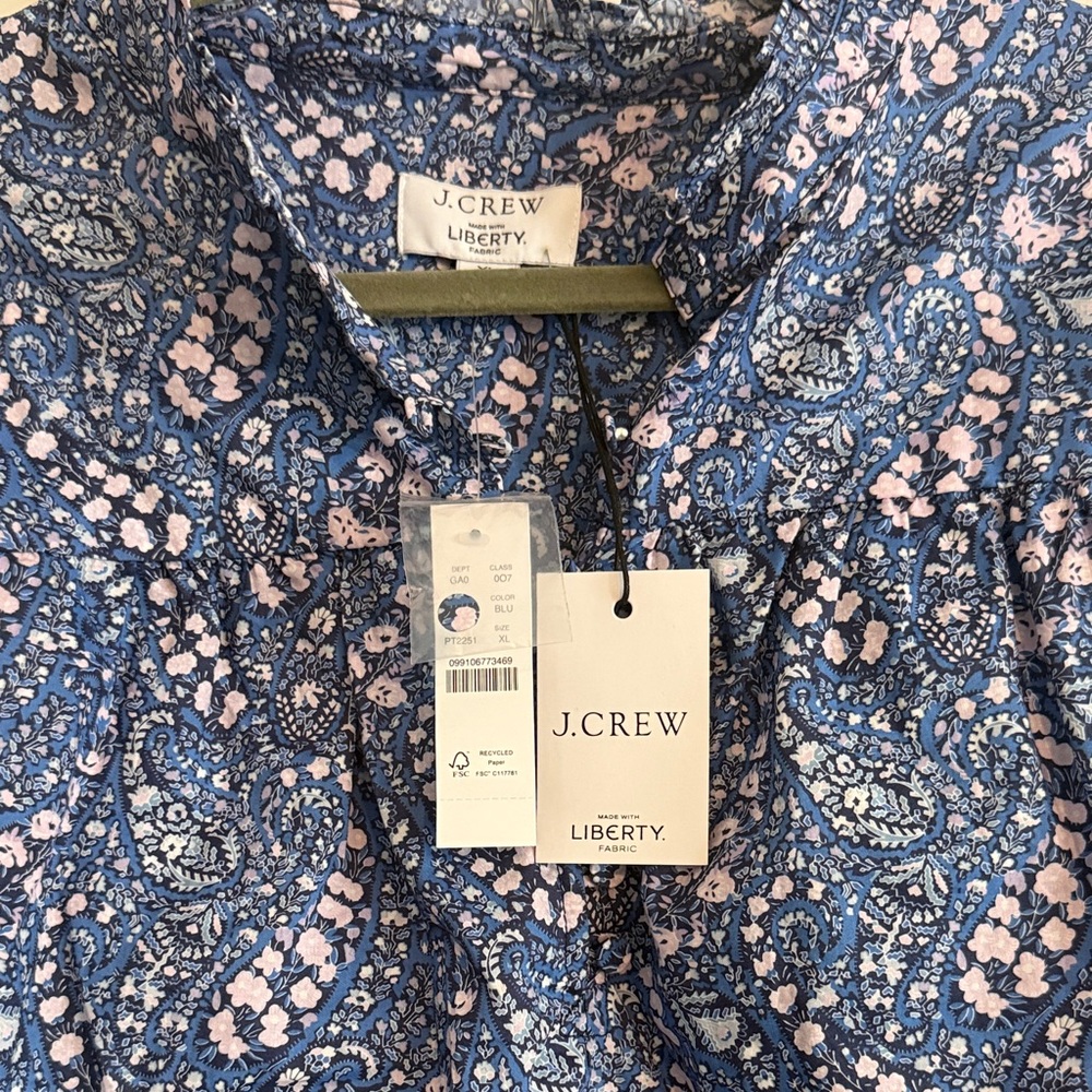 J. Crew Blue and White Paisley Blouse with liberty fabric - Picture 3 of 10